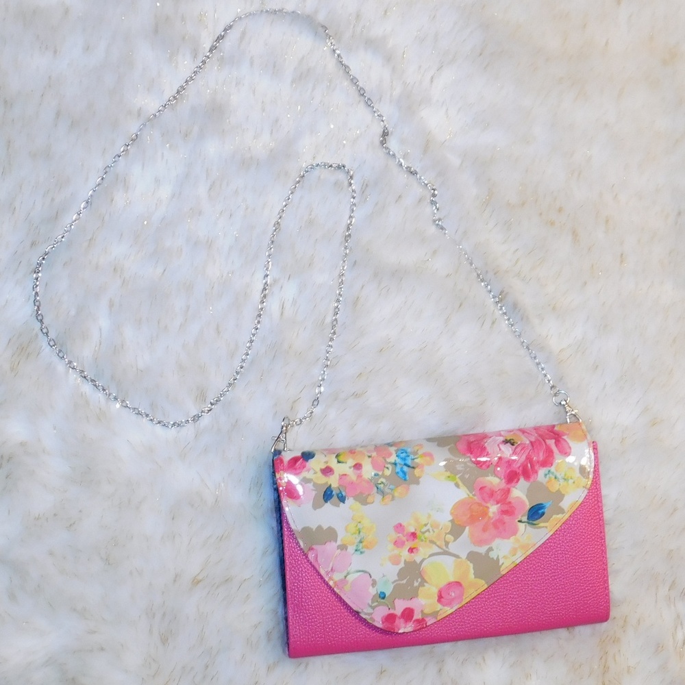 Pink Floral Faux Pebbled Leather Crossbody